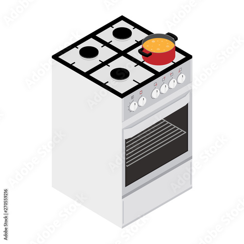 Boiling water in cooking pot on gas stove, ove