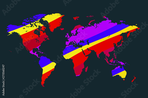 Colorful vector world map. North and South America  Asia  Europe  Africa  Australia. 