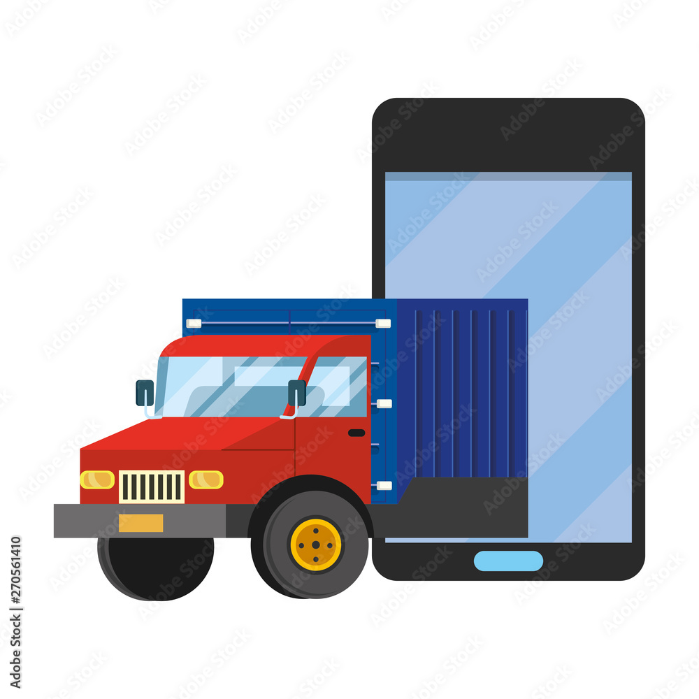 truck with cellphone vector illustration truck with cellphone vector illustration