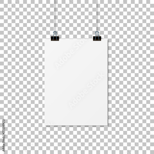 Paper hanging with shadow. Empty paper mockup. Mockup style in vector