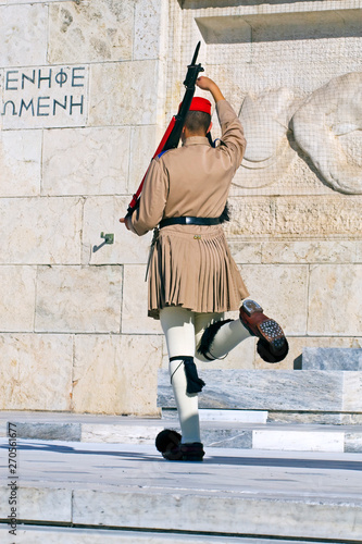 back of the soldier Evzona at the post near the grave of the unknown soldier in Athens on Syntagmatos Square photo