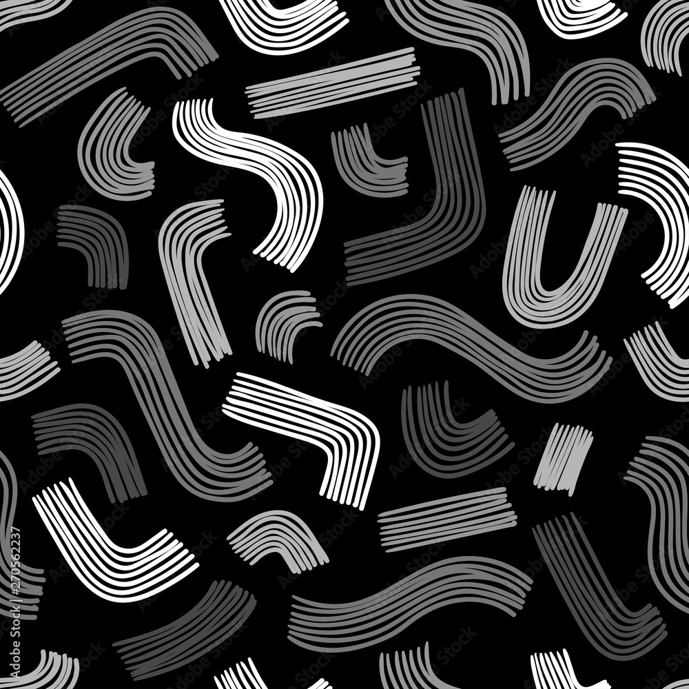Seamless minimal abstract black and white vector pattern with doodle lines.