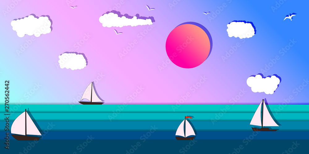 Yacht sailing on opened sea. Summer holidays concept. Little Boat in blue ocean.