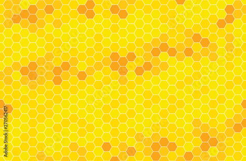 Yellow monochrome hexagon honeycomb seamless pattern. Honey background, cell mosaic.