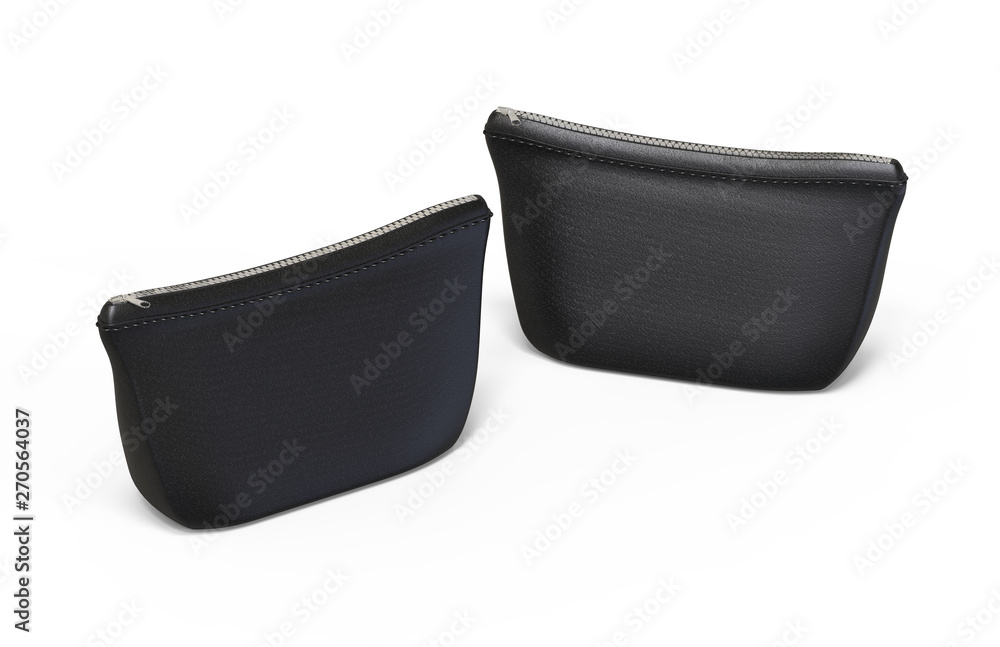 Blank leather pouch for cosmetics mock up on isolated white background, empty linen beautician bag with zip mock up template, 3d illustration Blank leather pouch for cosmetics mock up on isolated white background, empty linen beautician bag with zip mock up template, 3d illustration