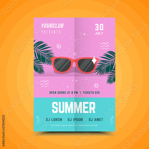 Summer party poster.Summer festival vertical flyer template