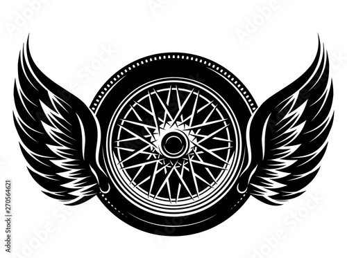 Vector monochrome pattern - car wheel with wings
