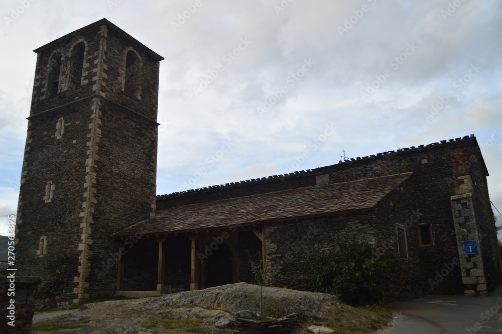 Facade Of The Parochial Church Of Santa María Magdalena Of Slate In Campillo De Ranas. October 18, 2013. Majaelrayo, Pueblos Negros, Guadalajara, Castilla La Mancha, Spain. Rural Tourism, History.