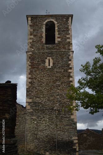 Bell Tower Of The Parochial Church Of Santa María Magdalena Of Slate In Campillo De Ranas. October 18, 2013. Majaelrayo, Pueblos Negros, Guadalajara, Castilla La Mancha, Spain. Rural Tourism, History. photo