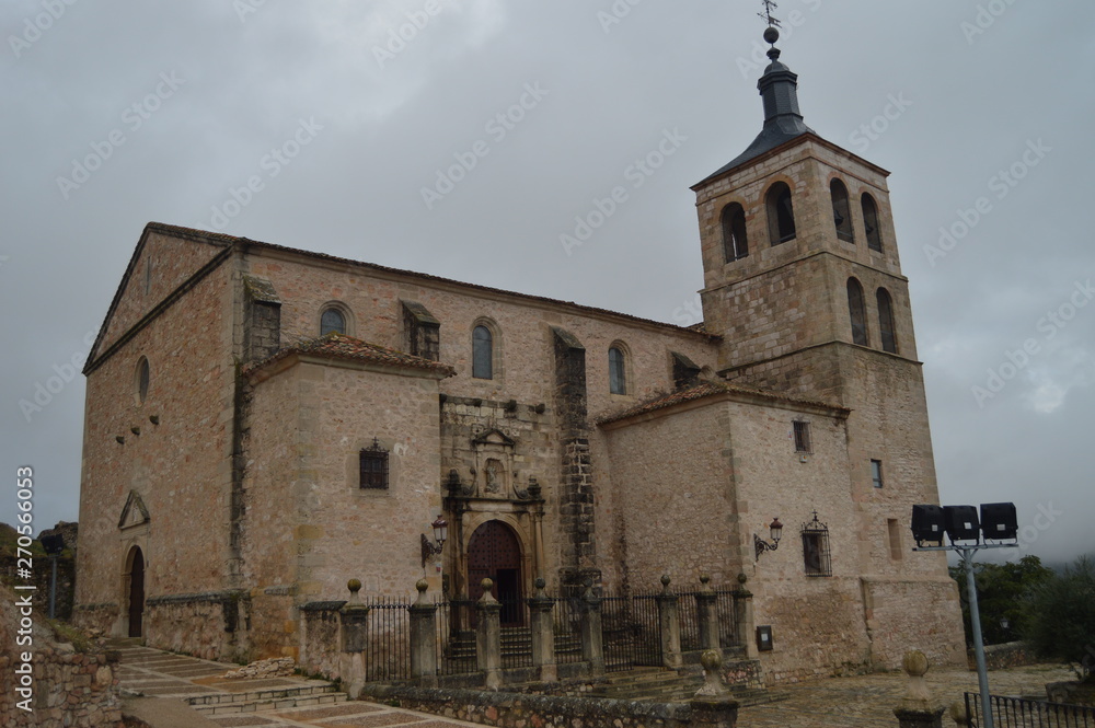 Main Facade Of The Church Of Santa Maria In Cogolludo. October 18, 2013. Cogolludo, Black Village, Guadalajara, Castilla La Mancha, Spain. Rural Tourism, History.