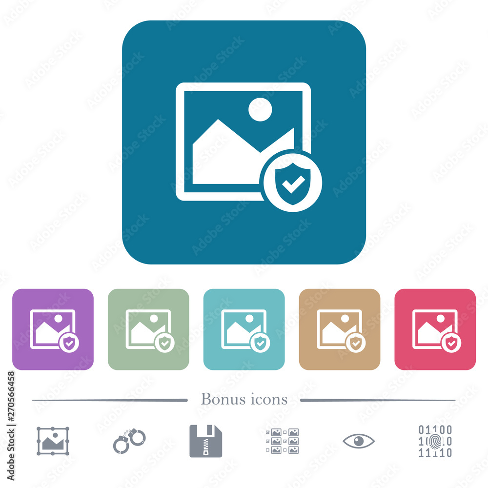 Protected image flat icons on color rounded square backgrounds Protected image flat icons on color rounded square backgrounds