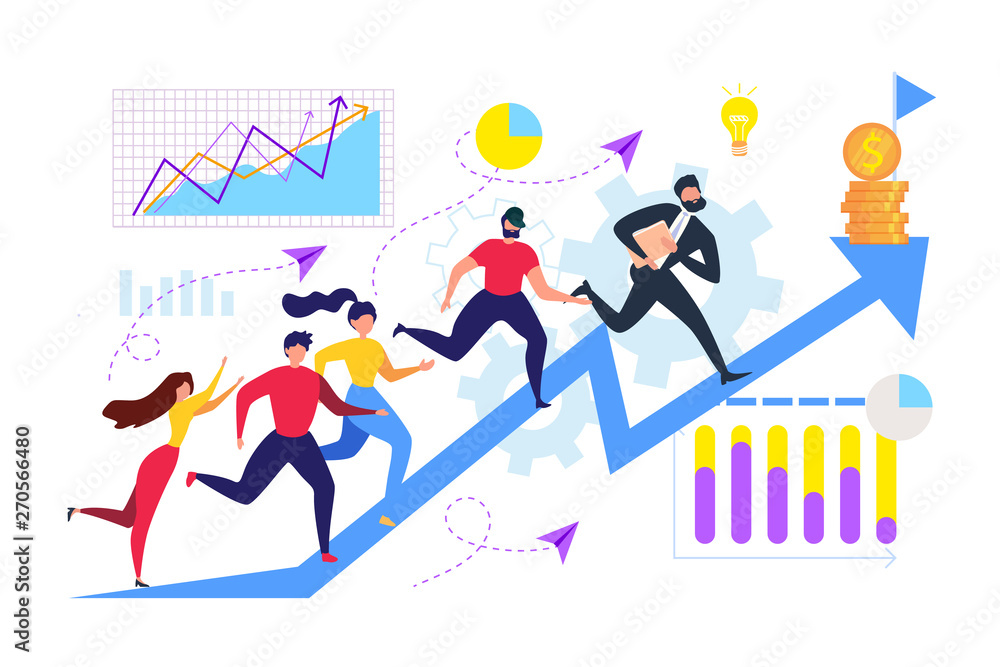 Cartoon Businessman People Run Forward Direction Cartoon Businessman People Run Forward Direction