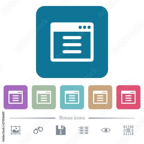 Application options flat icons on color rounded square backgrounds