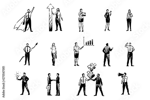 Business men and women, financial analyst, stock market traders, colleagues, young entrepreneurs, office workers set