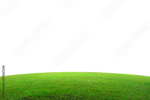 Green grass field on mountain isolated on white background. Beautiful grassland with slope. ( Clipping path ) photo