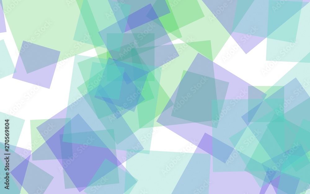 Fototapeta premium Multicolored translucent squares on white background. Green tones. 3D illustration