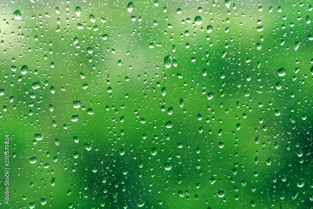 Rain drops on window with green tree as background. Natural water drops on glass. Selective focus Rain drops on window with green tree as background. Natural water drops on glass. Selective focus
