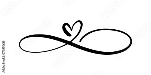 Love heart In the sign of infinity. Sign on postcard to Valentines day, wedding print. Vector calligraphy and lettering illustration isolated on a white background