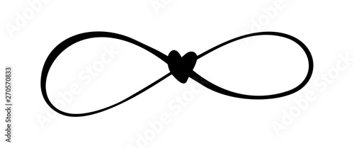 Love heart In the sign of infinity. Sign on postcard to Valentines day, wedding print. Vector calligraphy and lettering illustration isolated on a white background