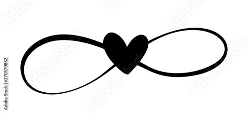 Love heart In the sign of infinity. Sign on postcard to Valentines day, wedding print. Vector calligraphy and lettering illustration isolated on a white background