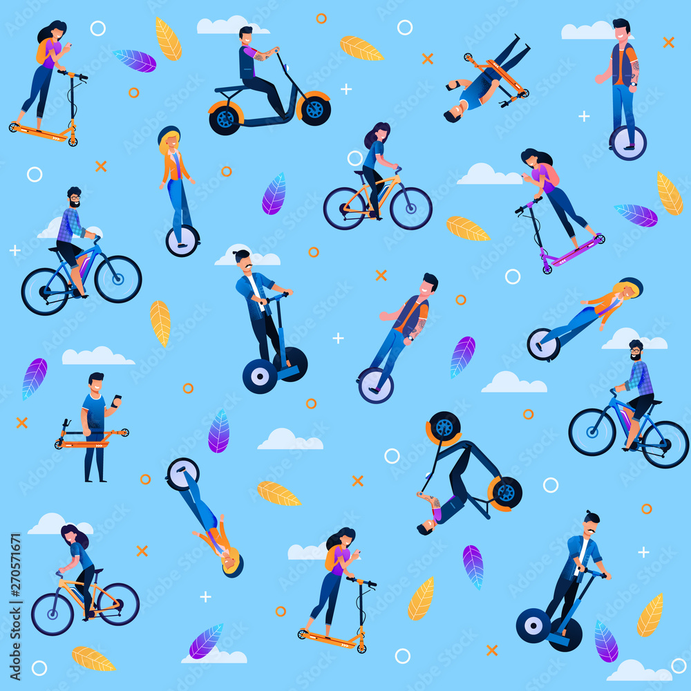 People and Eco Transportation Seamless Pattern People and Eco Transportation Seamless Pattern