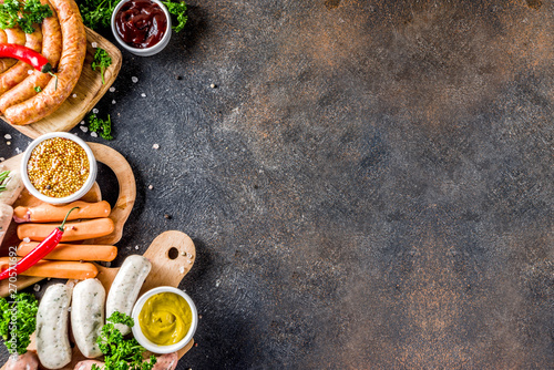 Fototapeta Naklejka Na Ścianę i Meble -  Various sausages ready for grilling