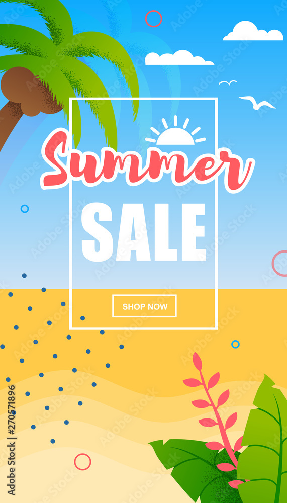 Summer Sale or Vacation Promo Flat Cartoon Flyer