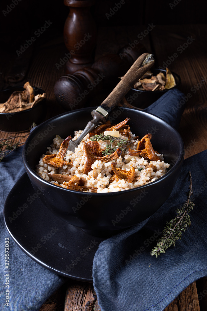 Kaszotto- polish risotto from barley groats with mushrooms Kaszotto- polish risotto from barley groats with mushrooms