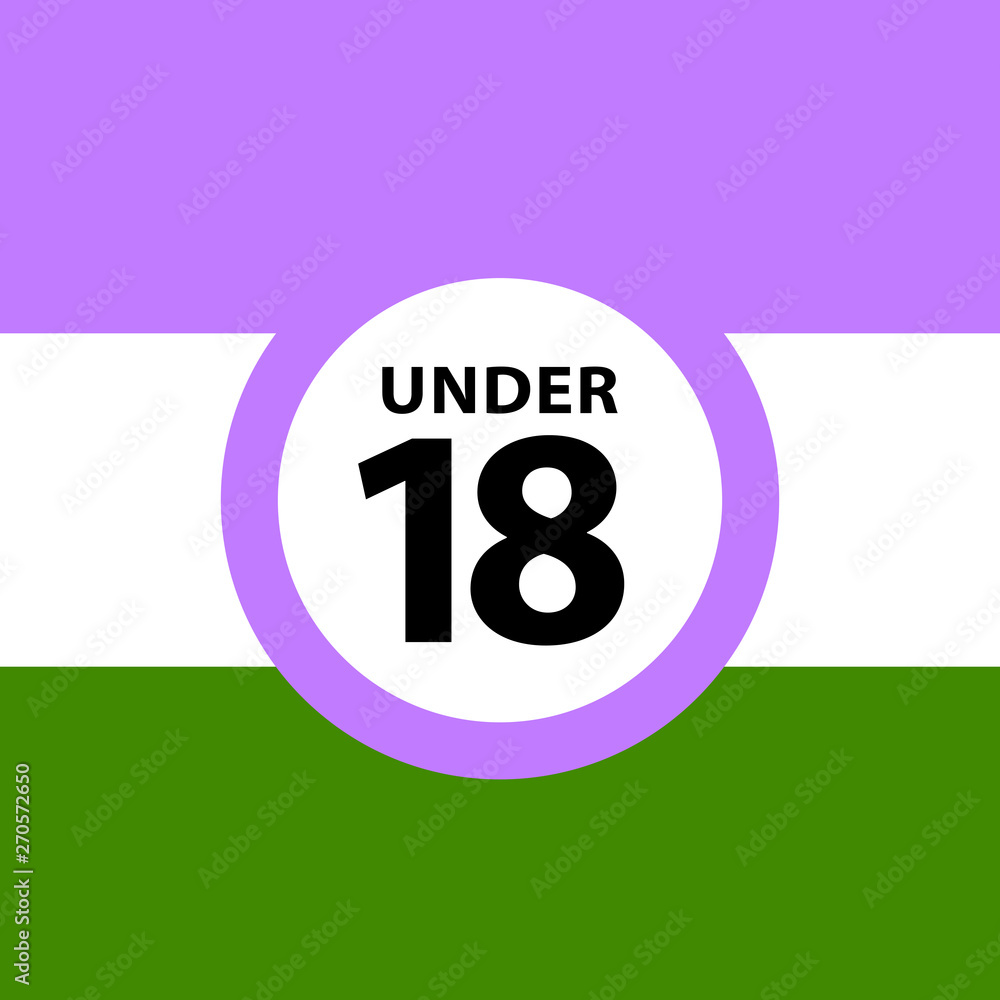 18 under sign warning symbol on the genderqueer pride flags background, LGBTQ (pride flags of lesbian, gay, bisexual, transgendered, and queer) 18 under sign warning symbol on the genderqueer pride flags background, LGBTQ (pride flags of lesbian, gay, bisexual, transgendered, and queer)