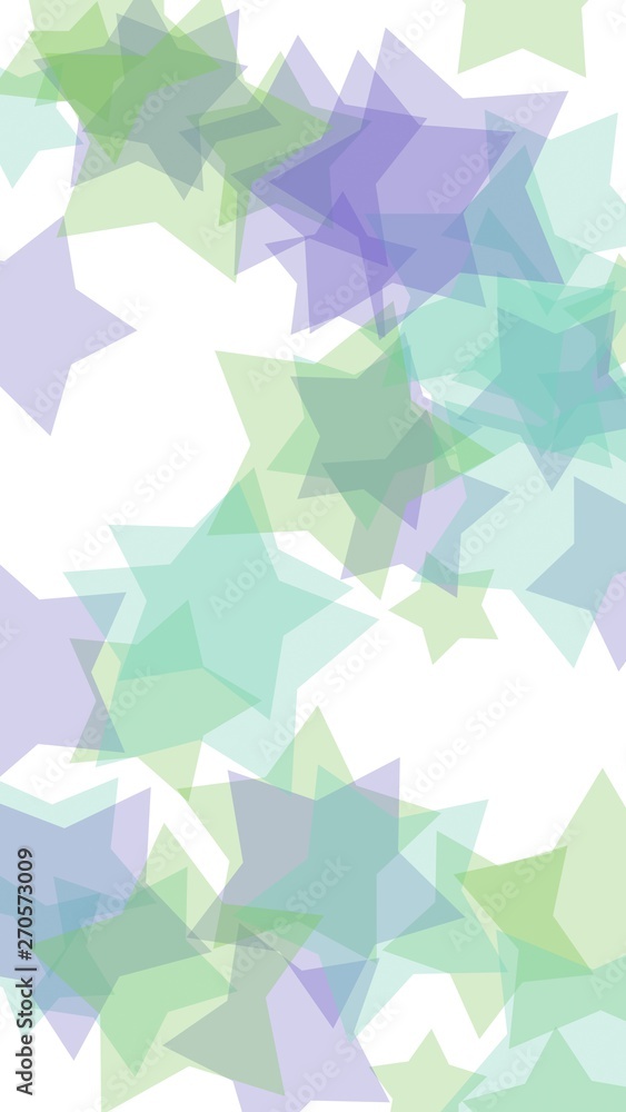 Multicolored translucent stars on a white background. Green tones. 3D illustration Multicolored translucent stars on a white background. Green tones. 3D illustration