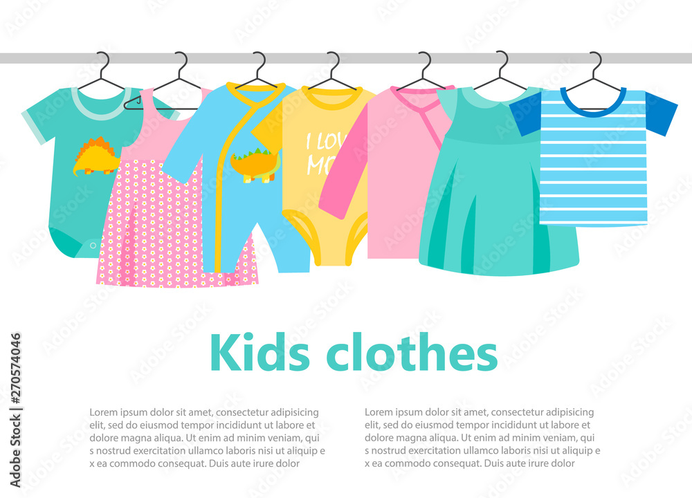Kids Clothes Hanging on Hanger Rack Stock Vector - Illustration of