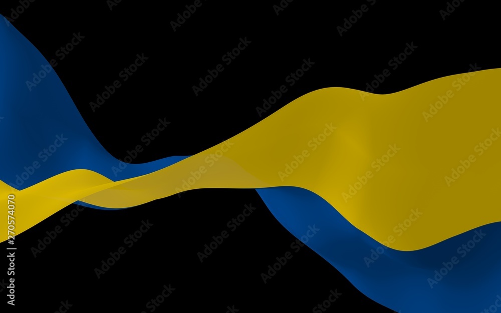 The flag of Ukraine on a dark background. National flag and state ensign. Blue and yellow bicolour. 3D illustration waving flag The flag of Ukraine on a dark background. National flag and state ensign. Blue and yellow bicolour. 3D illustration waving flag