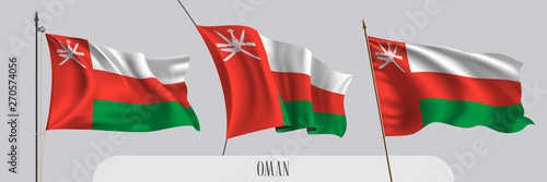 Set of Oman waving flag on isolated background vector illustration
