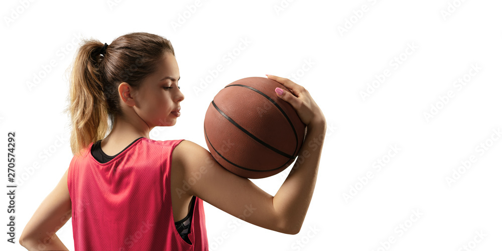 Isolated Female basketball player with ball on white background Isolated Female basketball player with ball on white background