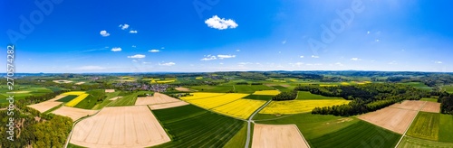 Aerial view, agriculture with cereal fields and rapeseed cultivation, Usingen, Schwalbach, Hochtaunuskreis, Hesse, Germany photo