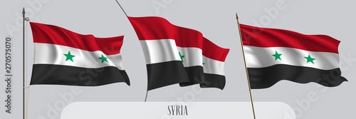 Set of Syria waving flag on isolated background vector illustration