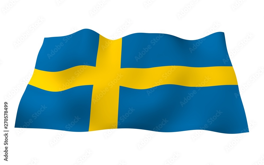 The flag of Sweden. Official state symbol of the Kingdom of Sweden. A blue field with a yellow Scandinavian cross that extends to the edges of the flag. 3d illustration The flag of Sweden. Official state symbol of the Kingdom of Sweden. A blue field with a yellow Scandinavian cross that extends to the edges of the flag. 3d illustration