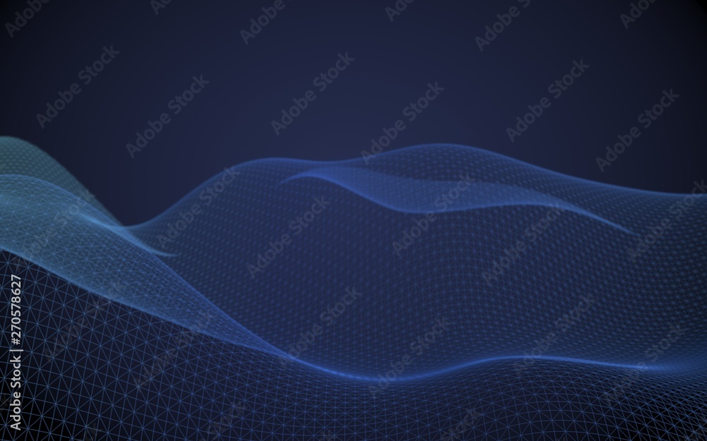 Abstract landscape on a blue background. Cyberspace grid. hi tech network. 3d technology illustration. Depth of field. 3D illustration Abstract landscape on a blue background. Cyberspace grid. hi tech network. 3d technology illustration. Depth of field. 3D illustration