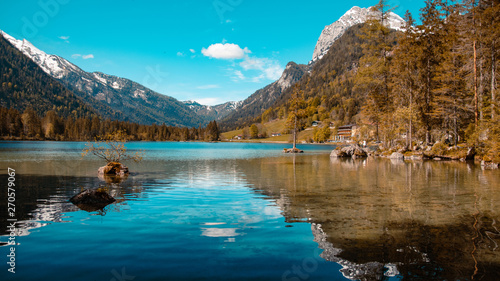 Beautiful alpine view with reflections at the famous Hintersee near Ramsau - Bavaria - Germany