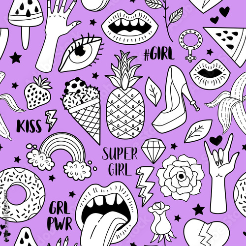 Vector Feminist power seamless pattern with icon.
