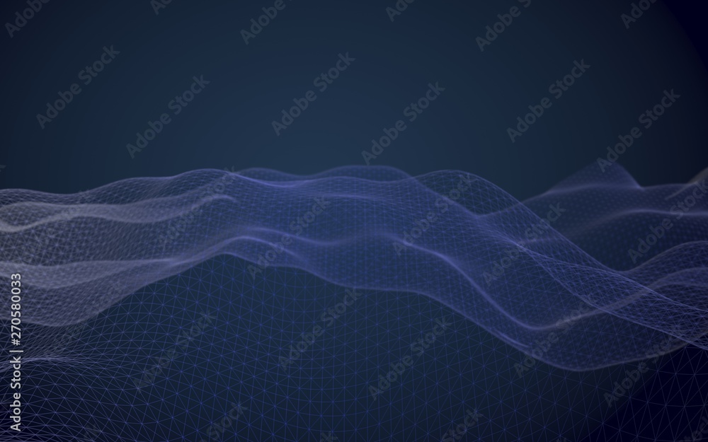 Abstract landscape on a blue background. Cyberspace grid. hi tech network. 3d technology illustration. 3D illustration Abstract landscape on a blue background. Cyberspace grid. hi tech network. 3d technology illustration. 3D illustration