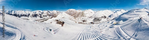 Skiers skiing in Carosello 3000 ski resort, Livigno, Italy, Europe photo