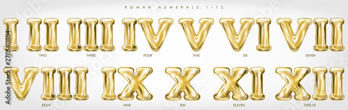 Roman numerals 1-12 by golden foil balloons