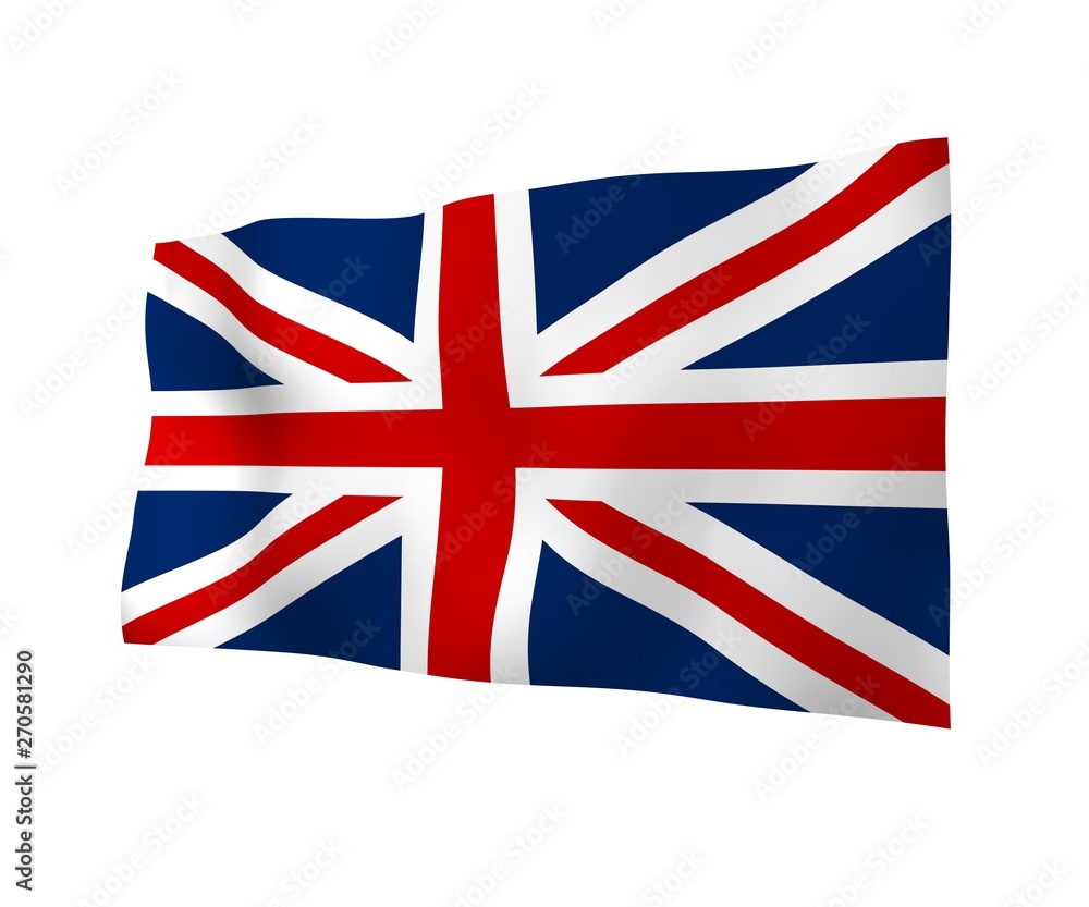 Waving flag of the Great Britain. British flag. United Kingdom of Great Britain and Northern Ireland. State symbol of the UK. 3D illustration Waving flag of the Great Britain. British flag. United Kingdom of Great Britain and Northern Ireland. State symbol of the UK. 3D illustration