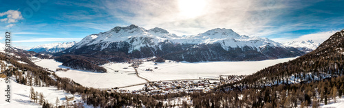Stunning view of Silsersee, Silvaplanersee, Engadin and Maloja in winter time, Switzerland, Europe photo