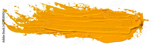 Yellow oil texture paint stain brush stroke, hand painted, isolated on white background. EPS10 vector illustration.
