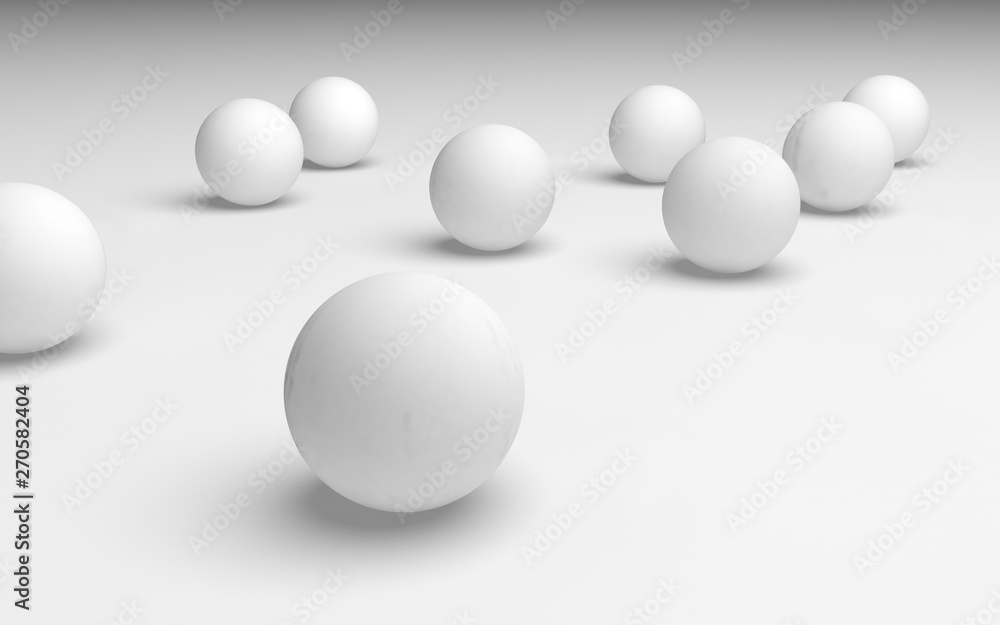 White abstract background. Set of white balls isolated on white backdrop. 3D illustration White abstract background. Set of white balls isolated on white backdrop. 3D illustration