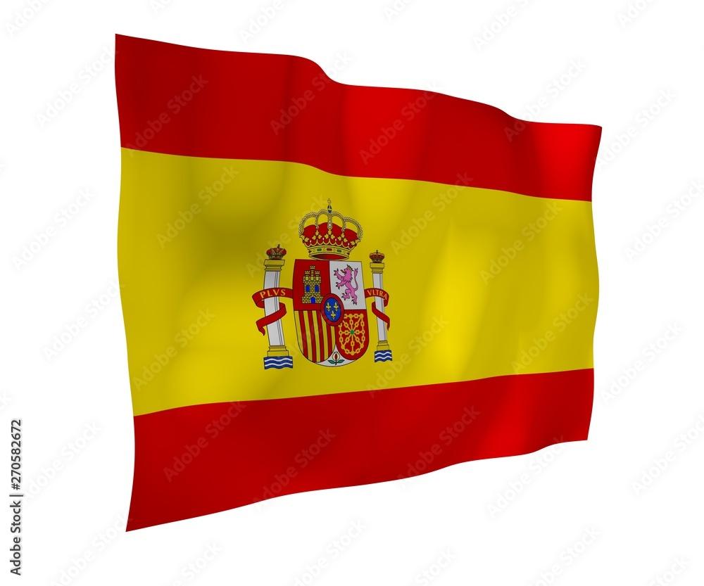 The flag of Spain. Official state symbol of the Kingdom of Spain. Concept: web, sports pages, language courses, travelling, design elements. 3d illustration The flag of Spain. Official state symbol of the Kingdom of Spain. Concept: web, sports pages, language courses, travelling, design elements. 3d illustration
