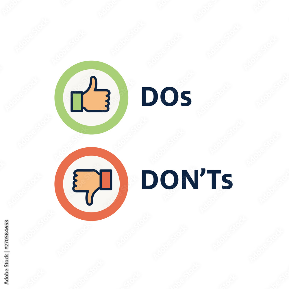 Do and Don't or Good and Bad Icons w Positive and Negative Symbols Do and Don't or Good and Bad Icons w Positive and Negative Symbols