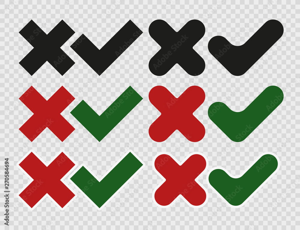 Fototapeta premium set of checkmark and cross icons, transparent background
